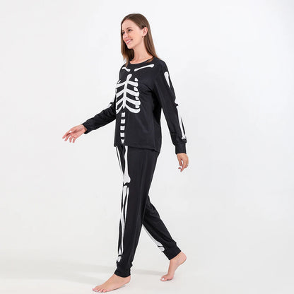 Halloween Scary Skeleton Costume for Adult Kids Family Horror Skull Jumpsuit Carnival Party Hodded Halloween Parent-Child Pajama