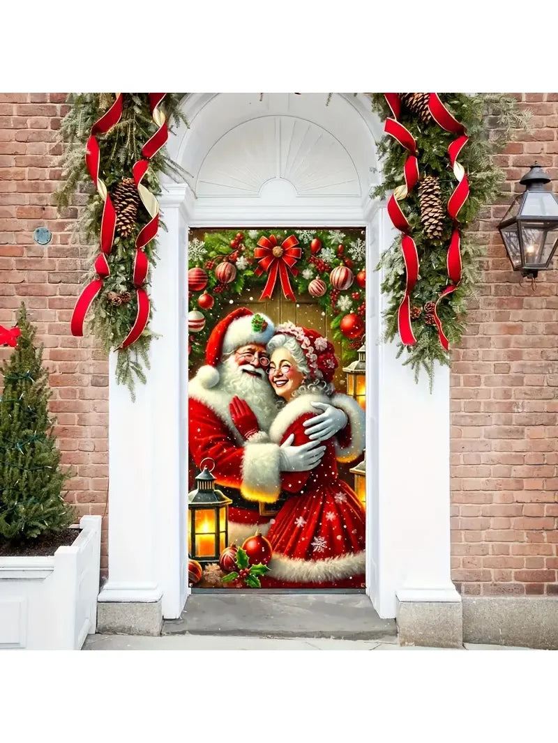 90 * 180cm Christmas door cover, Santa Claus, Christmas party, home, indoor and outdoor door frame, porch decoration