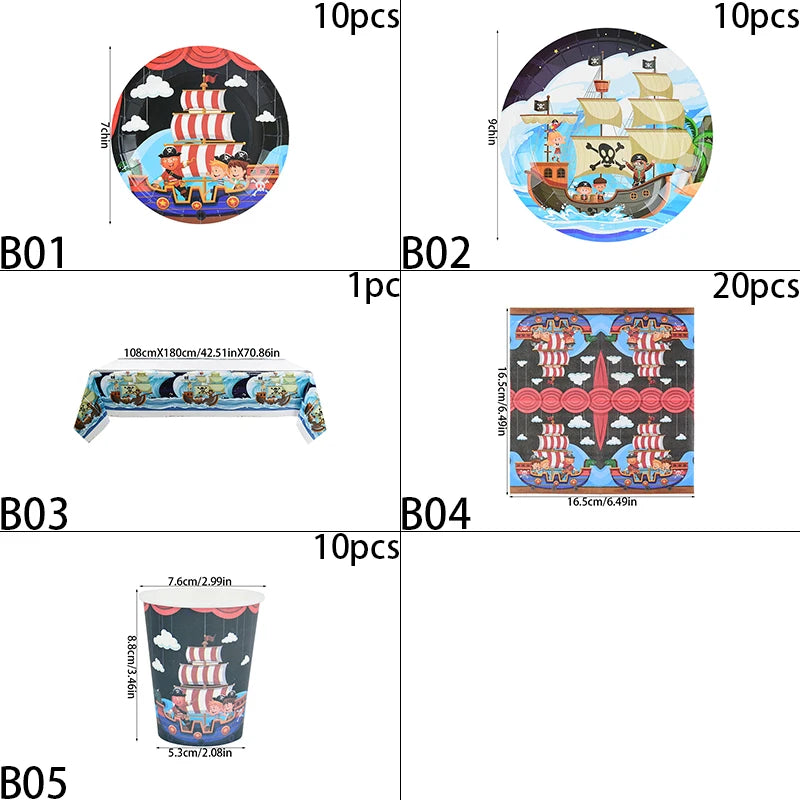 Pirate Ship Theme Sets Birthday Decorations Halloween Party Disposable Tableware Paper Napkins Cups Plates Tablecloths Supplies