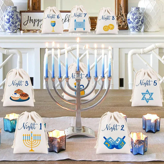 8 Nights of Happy Hanukkah Bags Countdown Calendar Chanukah Jewish Holiday Festival of Lights decoration favor kid boy girl Gift