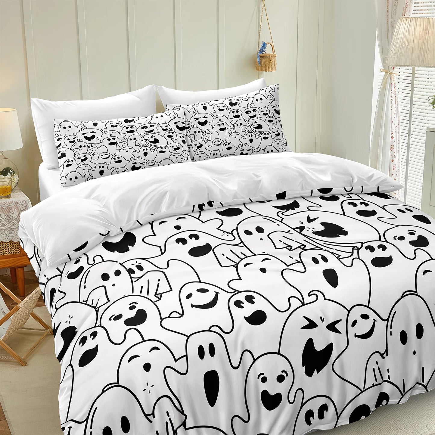 Halloween Duvet Cover Set Pumpkin Expression Comforter Cover Pumpkin Bedding Set 3PCS Microfiber Ghost Quilt Cover NO Comforter