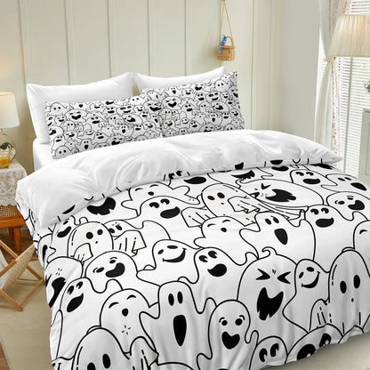 Halloween Duvet Cover Set Pumpkin Expression Comforter Cover Pumpkin Bedding Set 3PCS Microfiber Ghost Quilt Cover NO Comforter