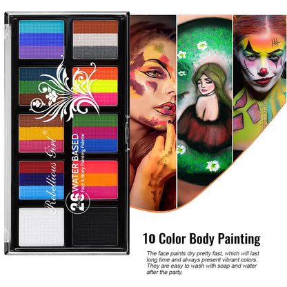 26 Color Body Face Painting Kit with Brush UV Fluorescent Face Makeup Palette,Halloween Carnival Artist Cosplay Art Party Makeup