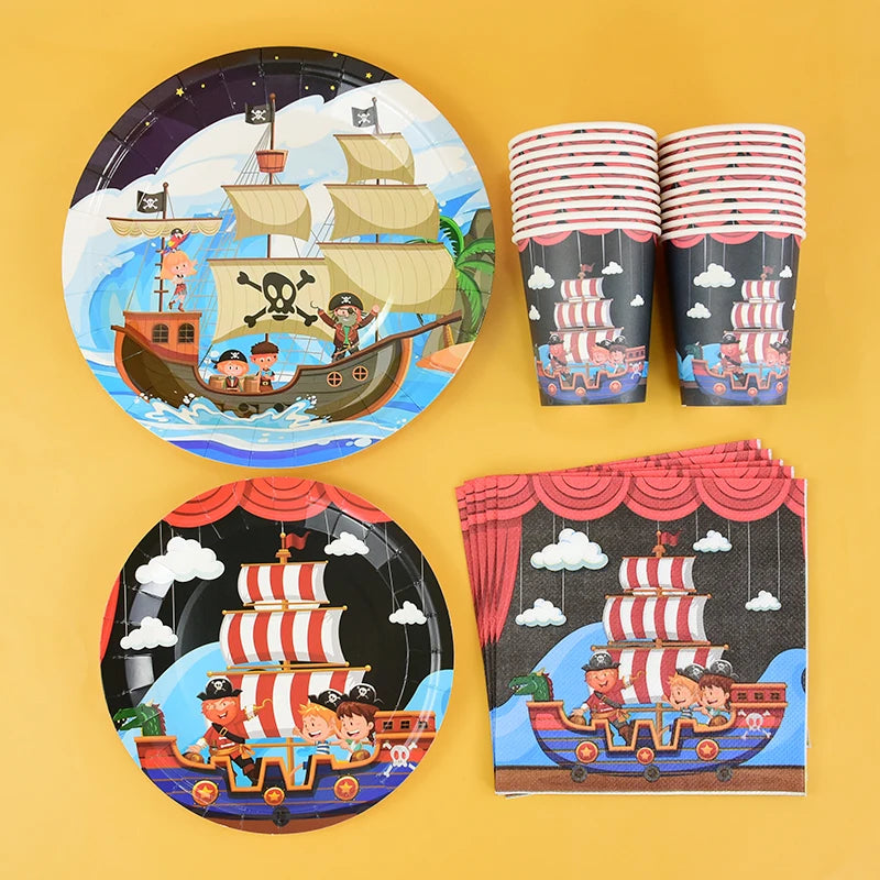 Pirate Ship Theme Sets Birthday Decorations Halloween Party Disposable Tableware Paper Napkins Cups Plates Tablecloths Supplies