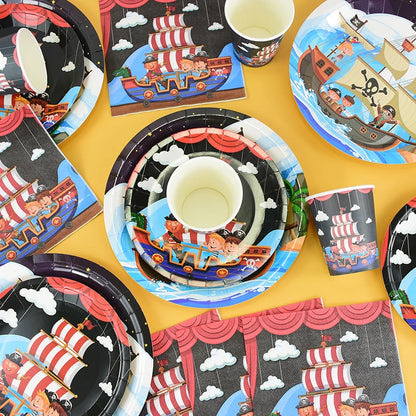 Pirate Ship Theme Sets Birthday Decorations Halloween Party Disposable Tableware Paper Napkins Cups Plates Tablecloths Supplies