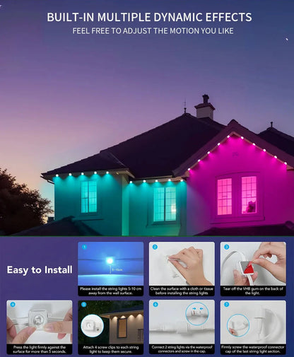 30M RGB Eaves LED Lights Smart Permanent Outdoor Lights String APP Bluetooth holiday Christmas Lights Full House Party