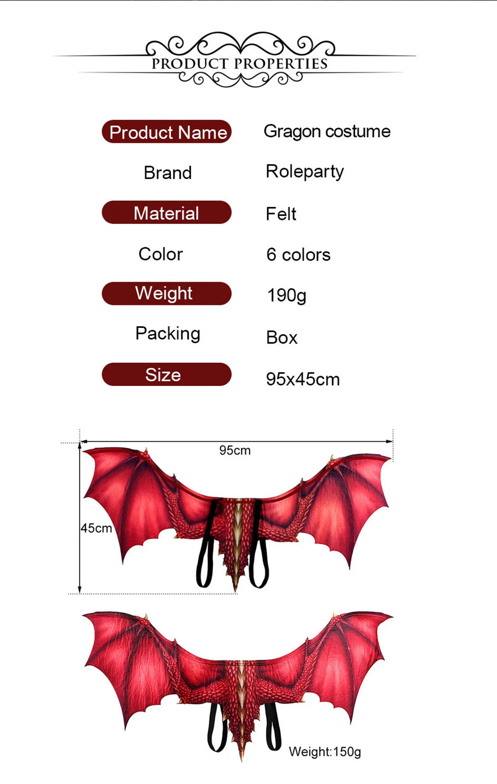 Halloween Dragon Wings Carnival Masquerade Adult Decoration Non-Woven Dragon Wings Cosplay Photo Wing Props