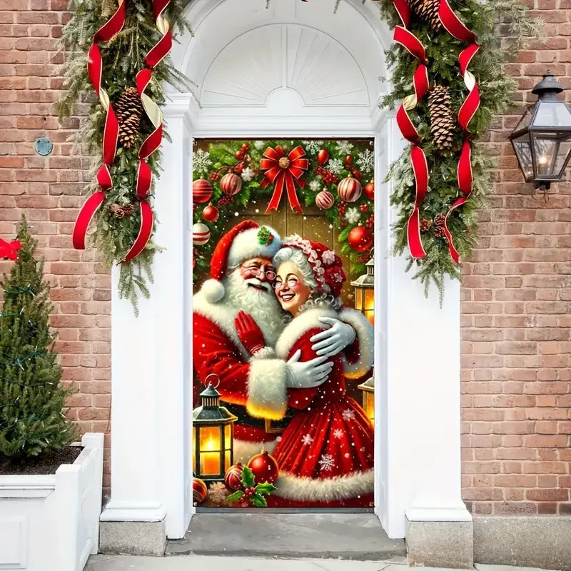 90 * 180cm Christmas door cover, Santa Claus, Christmas party, home, indoor and outdoor door frame, porch decoration