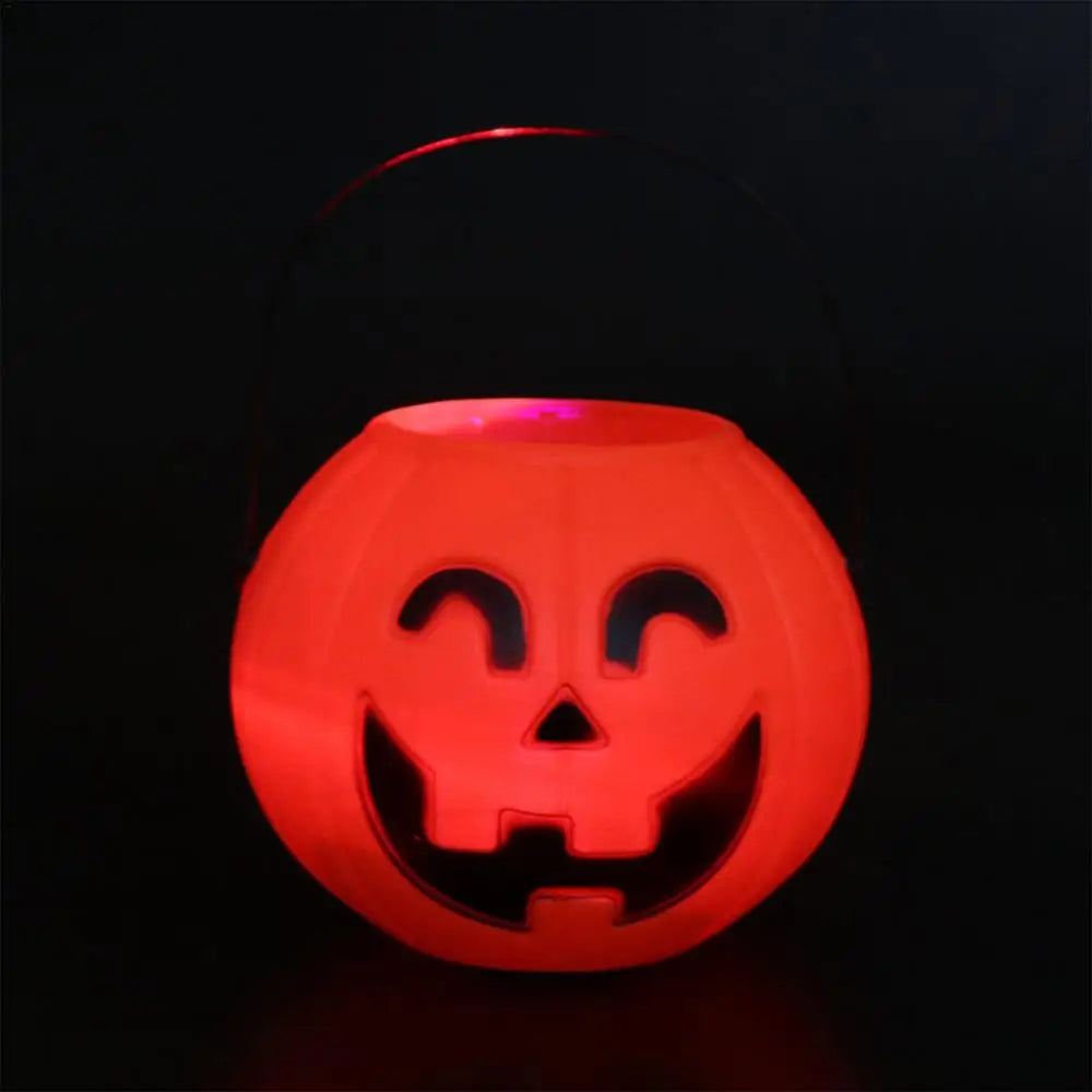 Halloween LuminousPumpkin Bucket Portable Pumpkin Candy Jar Reusable Halloween Trick-or-treat Bucket Halloween Party Supplies