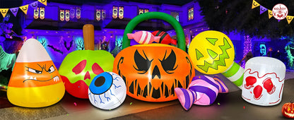 Halloween Inflatable Pumpkin Decoration, Candy Eyeball Combination, LED Light, Outdoor Decoration, 10 Foot