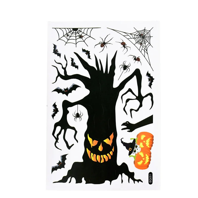 3Sheets Halloween Bat Ghost Tree Pumpkin DIY Glass Sticker Haunted House Electrostatic Stickers Supplies Home Party Window Decor