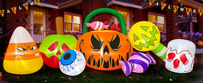 Halloween Inflatable Pumpkin Decoration, Candy Eyeball Combination, LED Light, Outdoor Decoration, 10 Foot