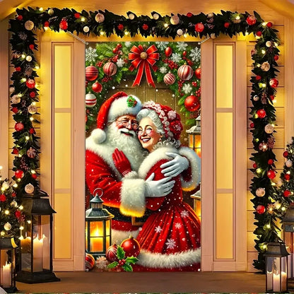 90 * 180cm Christmas door cover, Santa Claus, Christmas party, home, indoor and outdoor door frame, porch decoration