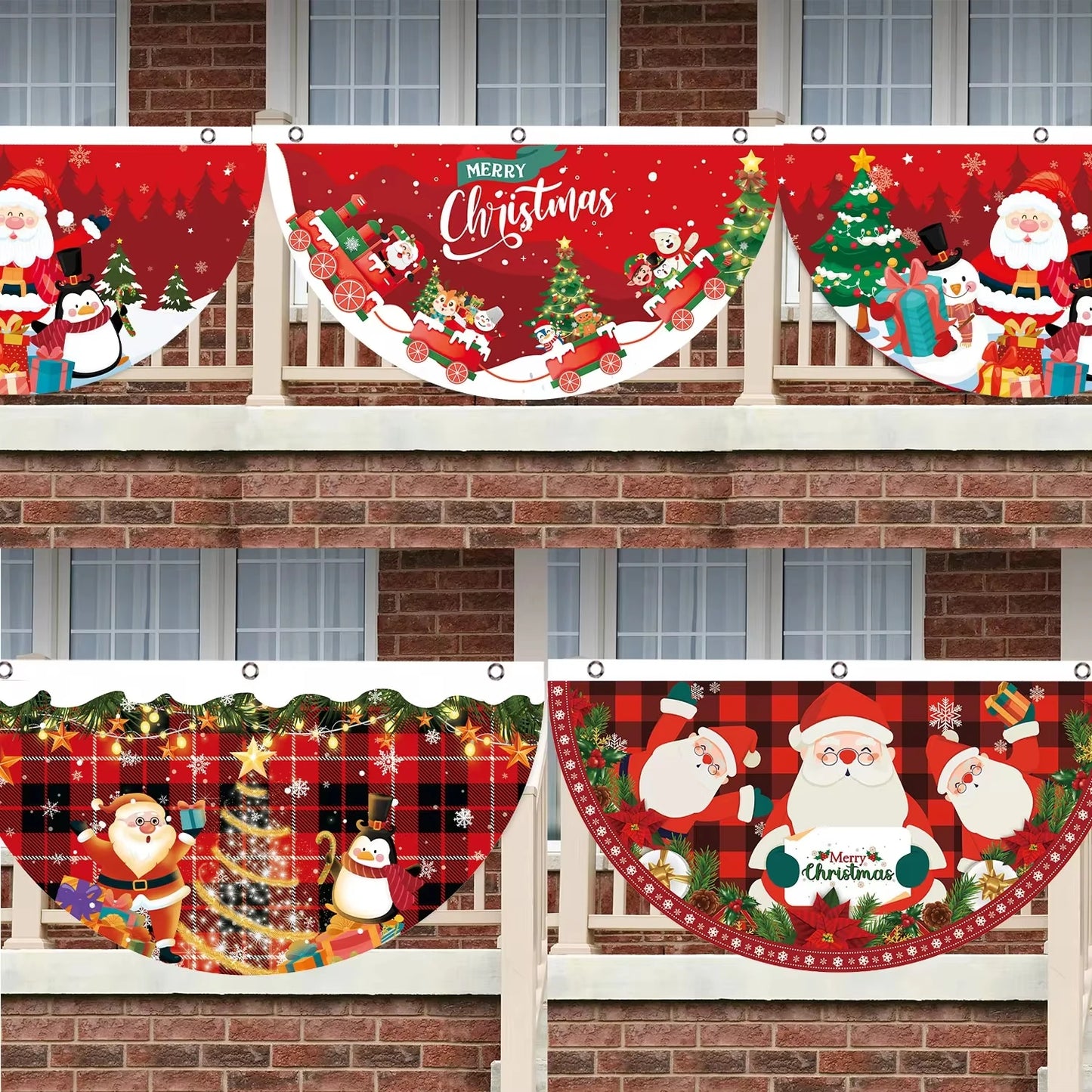 Christmas Fan-shaped Flag Banner Christmas Decor for Home 2024 Christmas Ornament Xmas Navidad Natal Noel Gifts New Year 2025