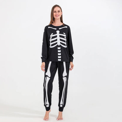 Halloween Scary Skeleton Costume for Adult Kids Family Horror Skull Jumpsuit Carnival Party Hodded Halloween Parent-Child Pajama