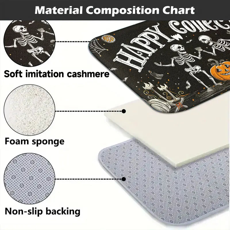 Halloween Bath Mat, Skeleton Pumpkin Quick Dry Door Mat Super Absorbent And Washable Floor Mat Non-slip Kitchen Mat