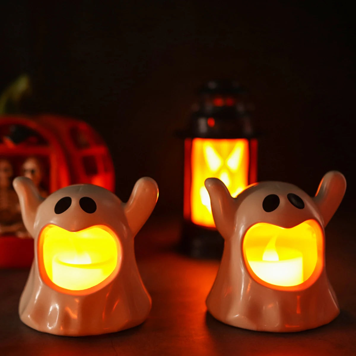 Halloween Ghost Candle Holders Cute Plastic Ghost Tea Light Holders LED Halloween  Party Decorations Spooky Table Centerpieces