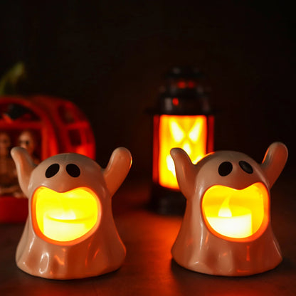 Halloween Ghost Candle Holders Cute Plastic Ghost Tea Light Holders LED Halloween  Party Decorations Spooky Table Centerpieces