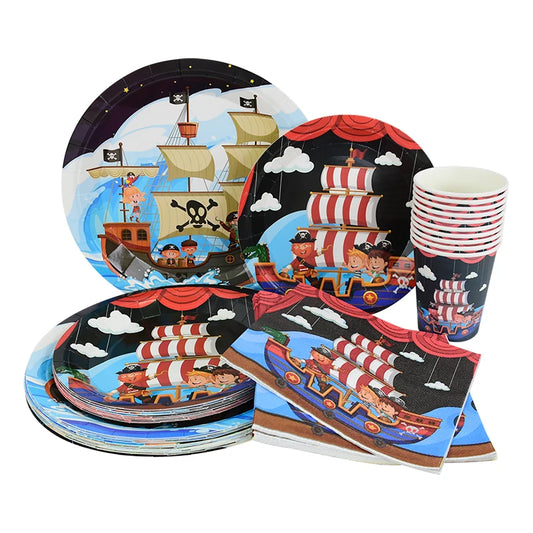 Pirate Ship Theme Sets Birthday Decorations Halloween Party Disposable Tableware Paper Napkins Cups Plates Tablecloths Supplies