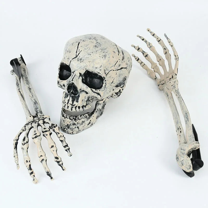 Halloween Realistic Skull Skeleton Head Human Hand Arms for Halloween Party Home Garden Lawn Decor Haunted House Horror Props