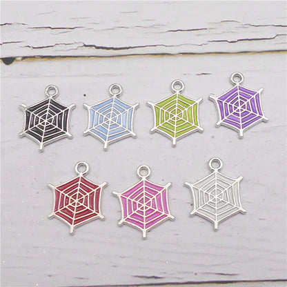 Julie Wang 7PCS Enamel Cobweb Charms Cartoon Halloween Spider Web Alloy Pendant Necklace Bracelet Jewelry Making Accessory