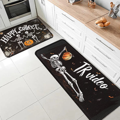 Halloween Bath Mat, Skeleton Pumpkin Quick Dry Door Mat Super Absorbent And Washable Floor Mat Non-slip Kitchen Mat