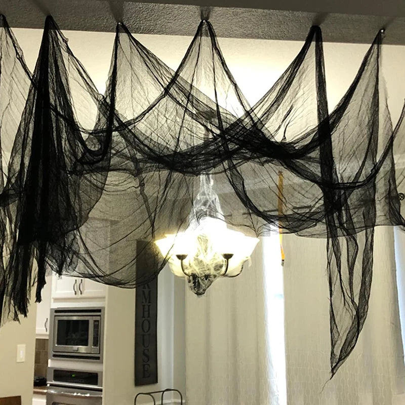 Creepy Cloth for Halloween Decoration Scary Party Scene Prop Horror House Window Table Door Net Black Yarn Cloth Halloween Gauze