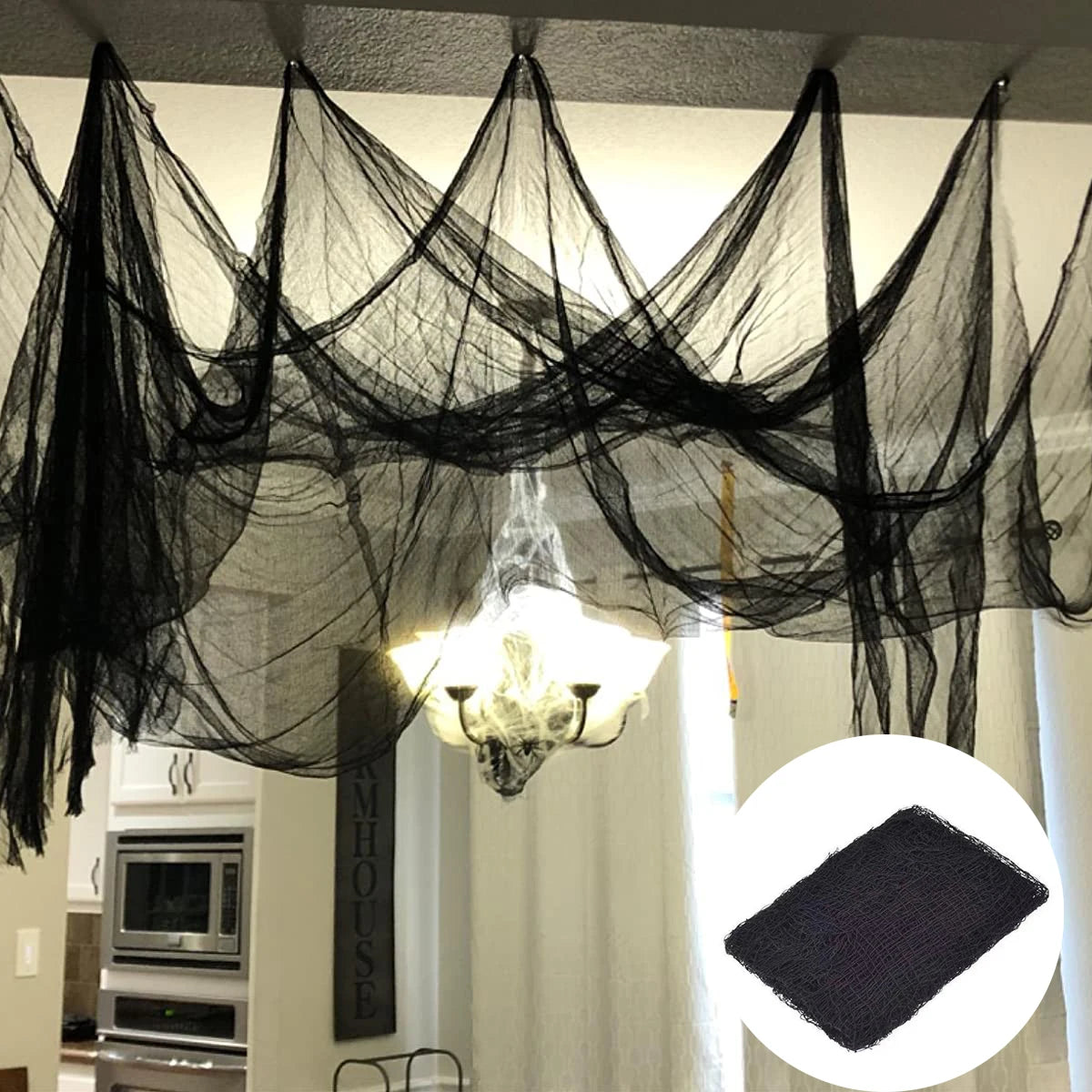 Creepy Cloth for Halloween Decoration Scary Party Scene Prop Horror House Window Table Door Net Black Yarn Cloth Halloween Gauze