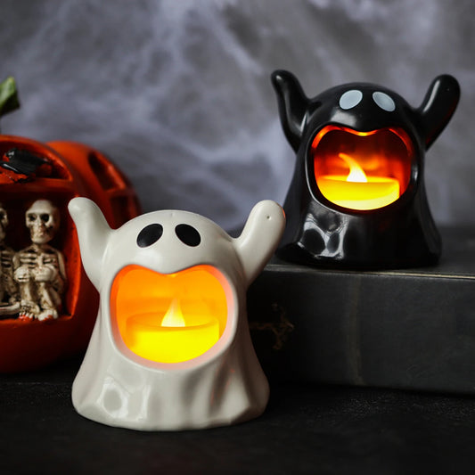 Halloween Ghost Candle Holders Cute Plastic Ghost Tea Light Holders LED Halloween  Party Decorations Spooky Table Centerpieces