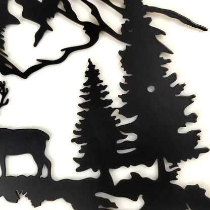 Deer & Tree Metal Wall Decor for Home Decor Iron Art Silhouette 1pc Modern Black Stunning Animal Mountain Plaque Signs