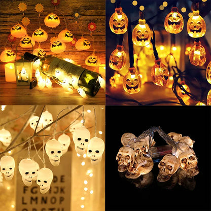 1.5M 10LED Halloween String Lights Pumpkin Ghost Spider Skeletons Lamp Ornament for Home Bar Halloween Party Horror Decoration