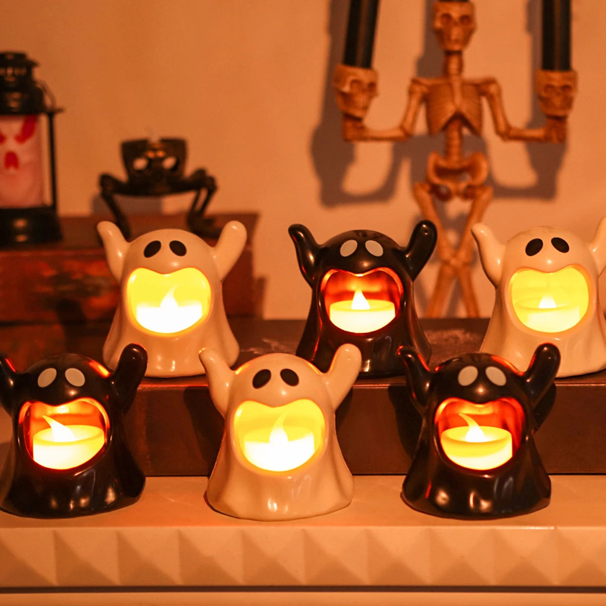 Halloween Ghost Candle Holders Cute Plastic Ghost Tea Light Holders LED Halloween  Party Decorations Spooky Table Centerpieces