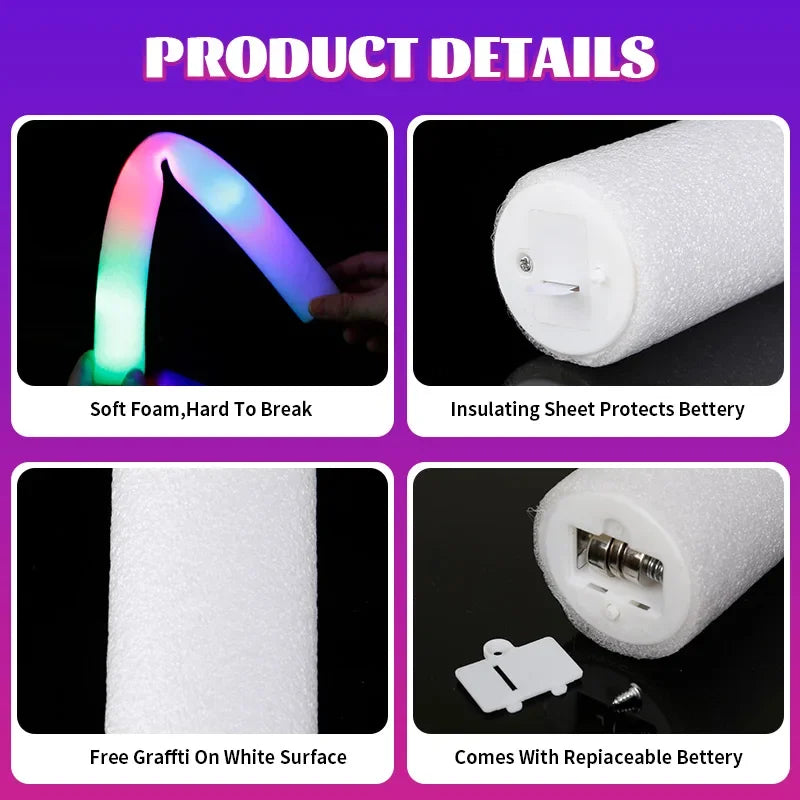 10/100Pcs LED Glow Sticks Bulk Colorful RGB Glow Foam Stick Cheer Tube Dark Light For Xmas Birthday Wedding Party Supplies