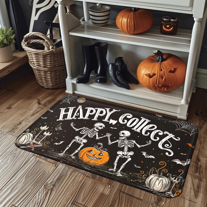 Halloween Bath Mat, Skeleton Pumpkin Quick Dry Door Mat Super Absorbent And Washable Floor Mat Non-slip Kitchen Mat