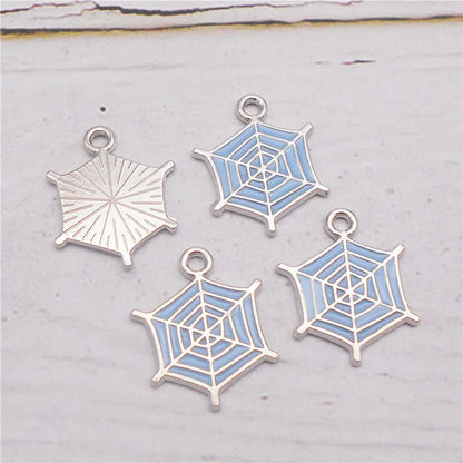 Julie Wang 7PCS Enamel Cobweb Charms Cartoon Halloween Spider Web Alloy Pendant Necklace Bracelet Jewelry Making Accessory