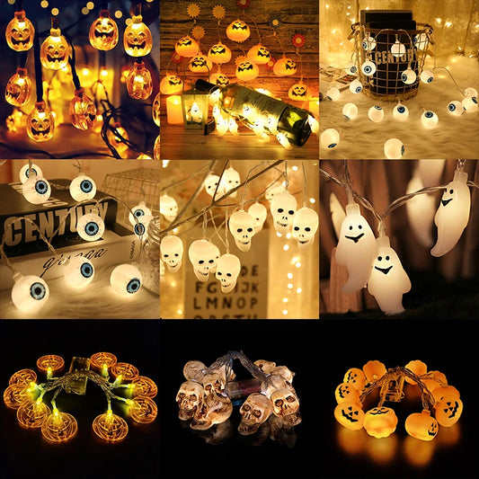 1.5M 10LED Halloween String Lights Pumpkin Ghost Spider Skeletons Lamp Ornament for Home Bar Halloween Party Horror Decoration