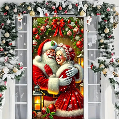 90 * 180cm Christmas door cover, Santa Claus, Christmas party, home, indoor and outdoor door frame, porch decoration