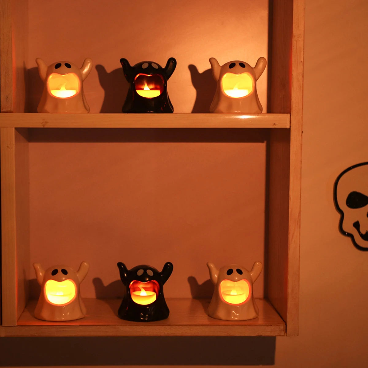 Halloween Ghost Candle Holders Cute Plastic Ghost Tea Light Holders LED Halloween  Party Decorations Spooky Table Centerpieces