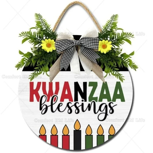 Happy Kwanzaa Signs Decoration Kwanzaa Door Sign for Front Door Decoration Wood Door Sign Decoration for Porch Window Decor 12in