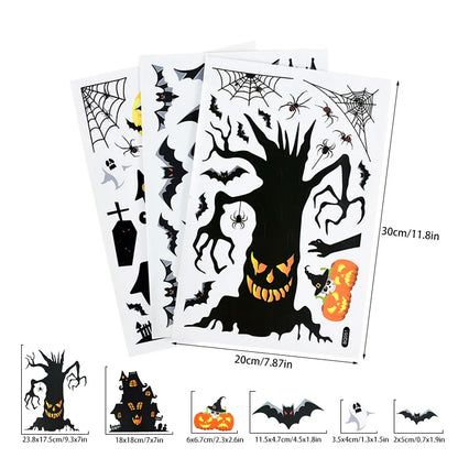 3Sheets Halloween Bat Ghost Tree Pumpkin DIY Glass Sticker Haunted House Electrostatic Stickers Supplies Home Party Window Decor