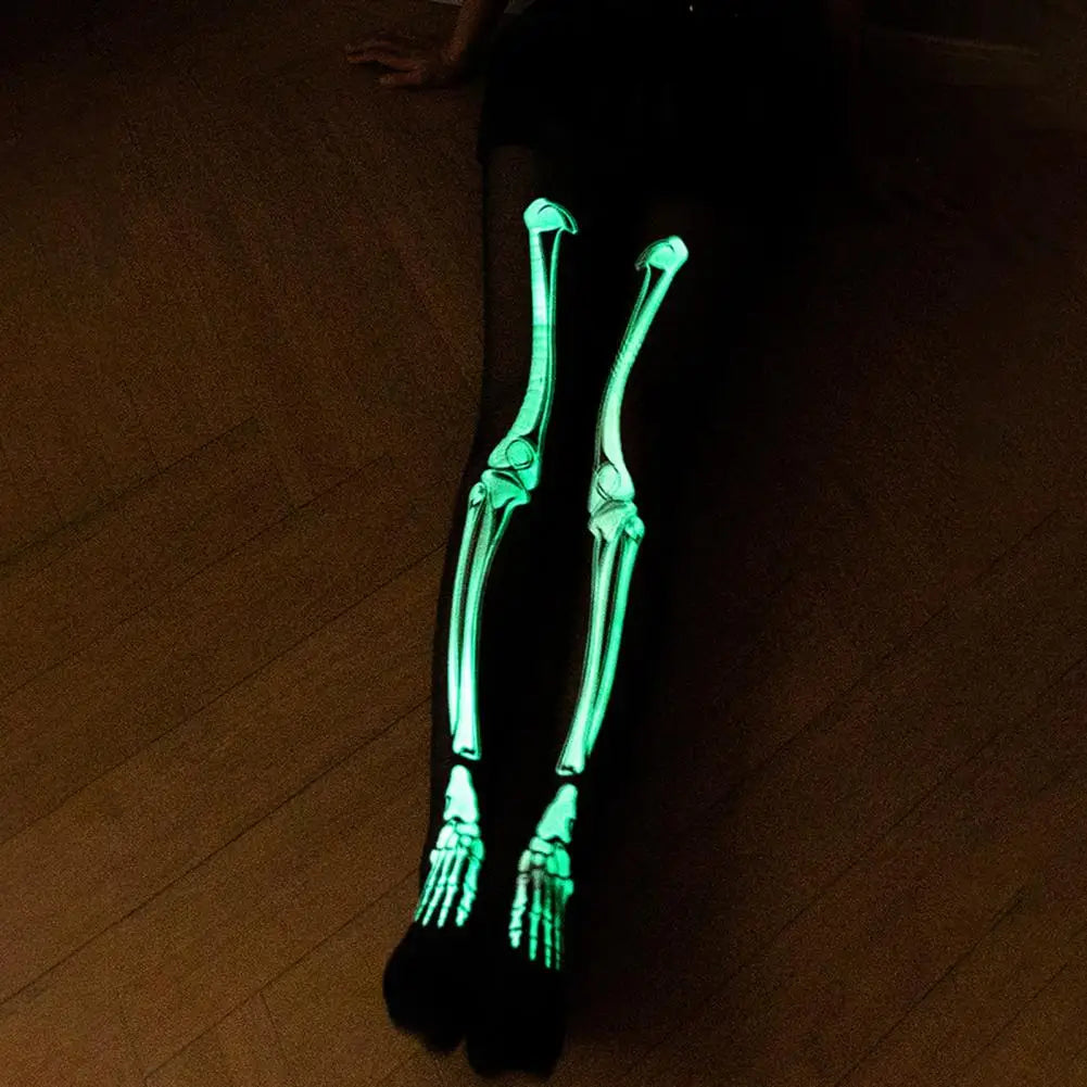 Halloween Skeleton Women Pantyhose Ghost Leg Print Glow at Night Stockings Luminous Thin Mesh Terrifying Cosplay Skull Thighs